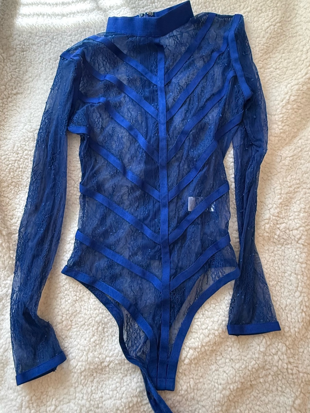 Blue Lace Long-Sleeve Bodysuit
